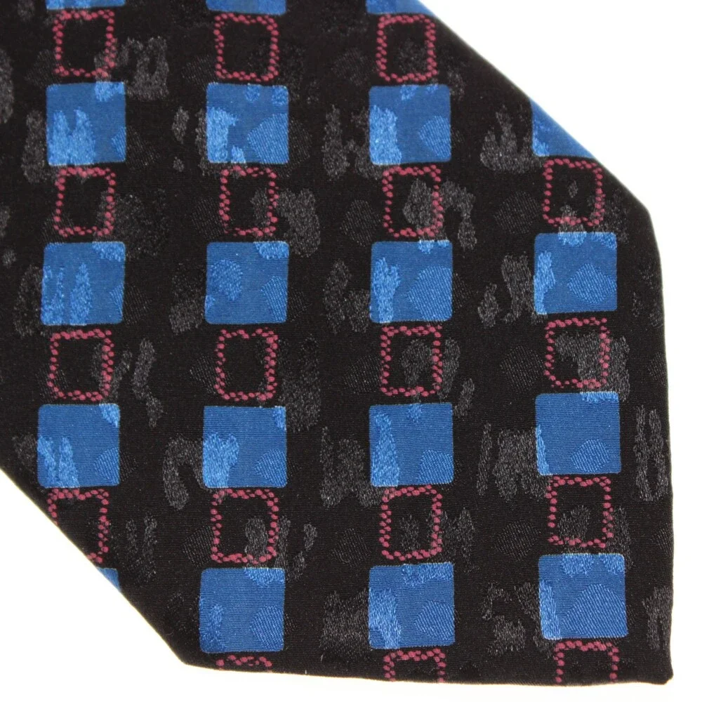Italo Ferretti NWT Neck Tie in Black with Blue & Red Geometric Print 100% Silk